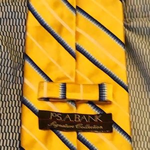 JOS A BANK MENS TIE YELLOW BLUE STRIPED PATTERN 100% SILK MADE IN USA
